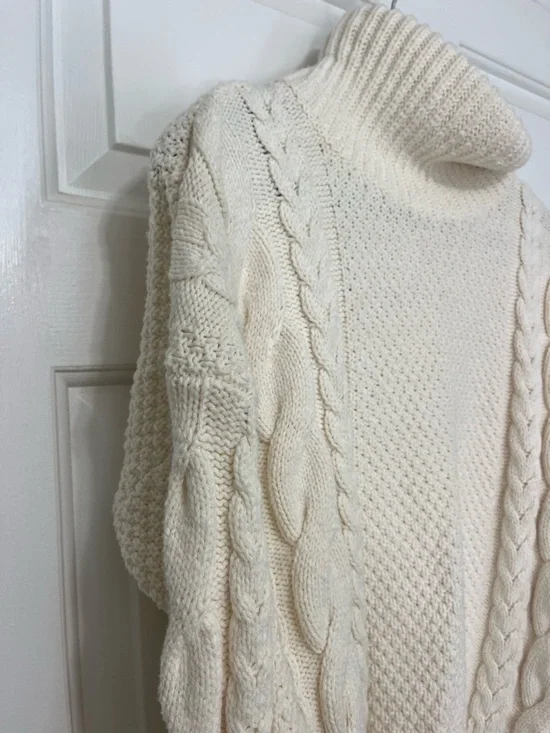 Madewell Cable Turtleneck Fisherman Sweater Cream Funnel Pullover Cozy - Small - Picture 6 of 8